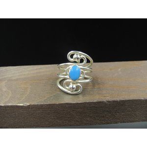 Size 8 Sterling Silver Fancy Light Blue Inlay Finger Band Ring